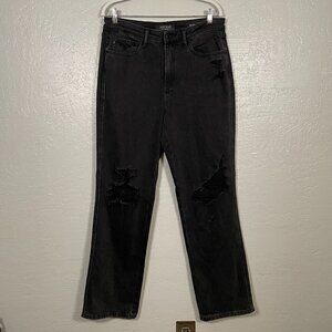 Judy Blue Women 11/ 30 Black High Waist 90s Straight Jeans Distressed Stretch